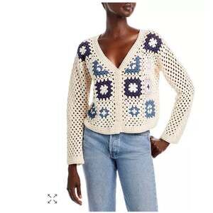 Aqua Crochet Cardigan Sweater Floral Granny Squares